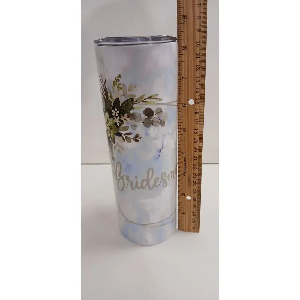 Bridesmaid Tumbler Gift Hydrangeas and Greenery Tall Lidded Wine Glass 12oz